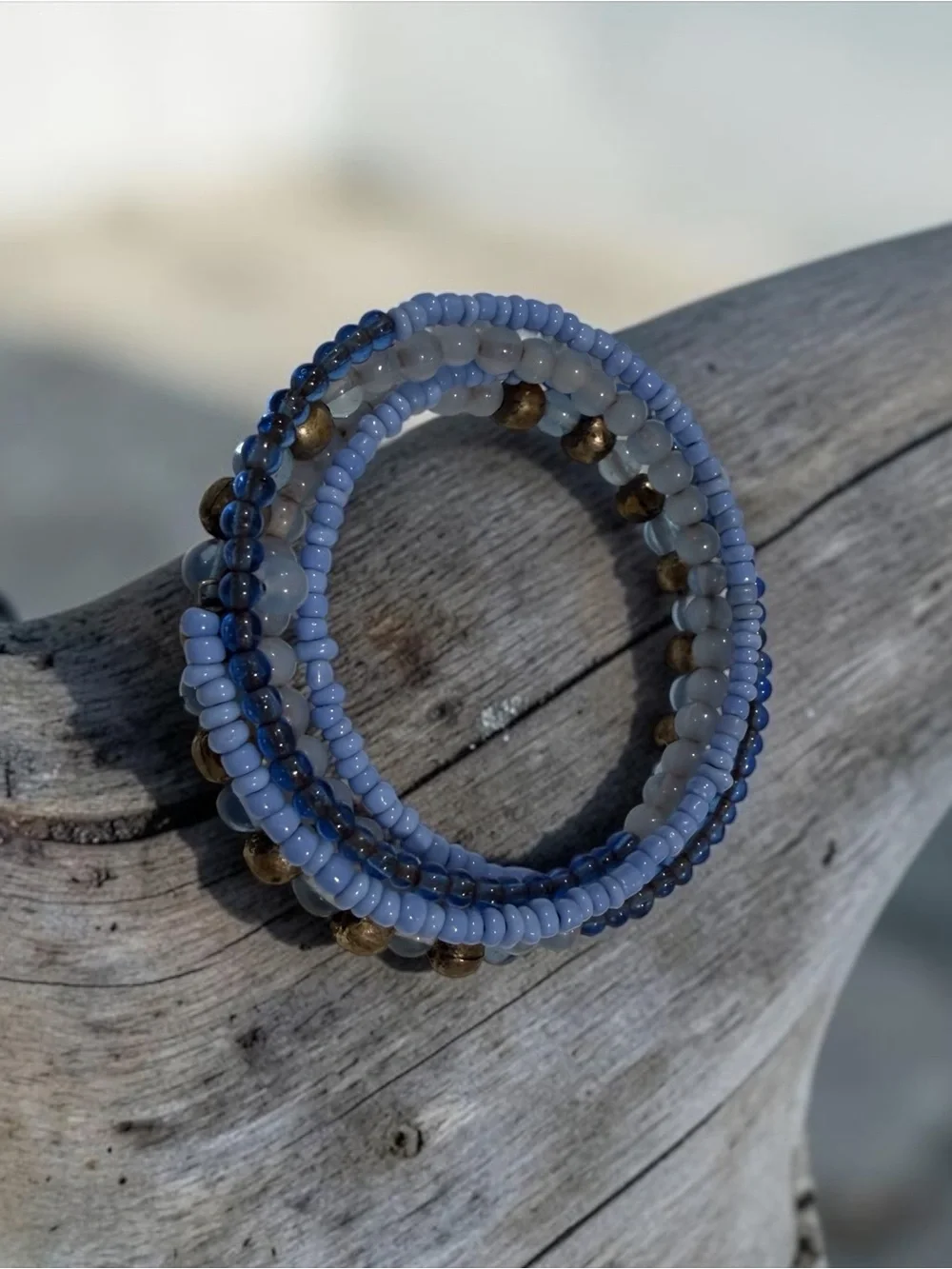 Blue Beaded Coil Bracelet Stack - Unbranded